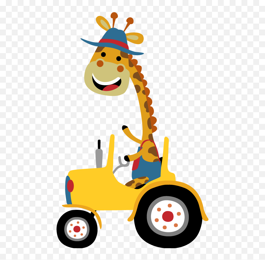 Tractor Contour Illustration Wall Art Decal - Giraffe In Tractor Emoji,Iphone Giraffe Emoji