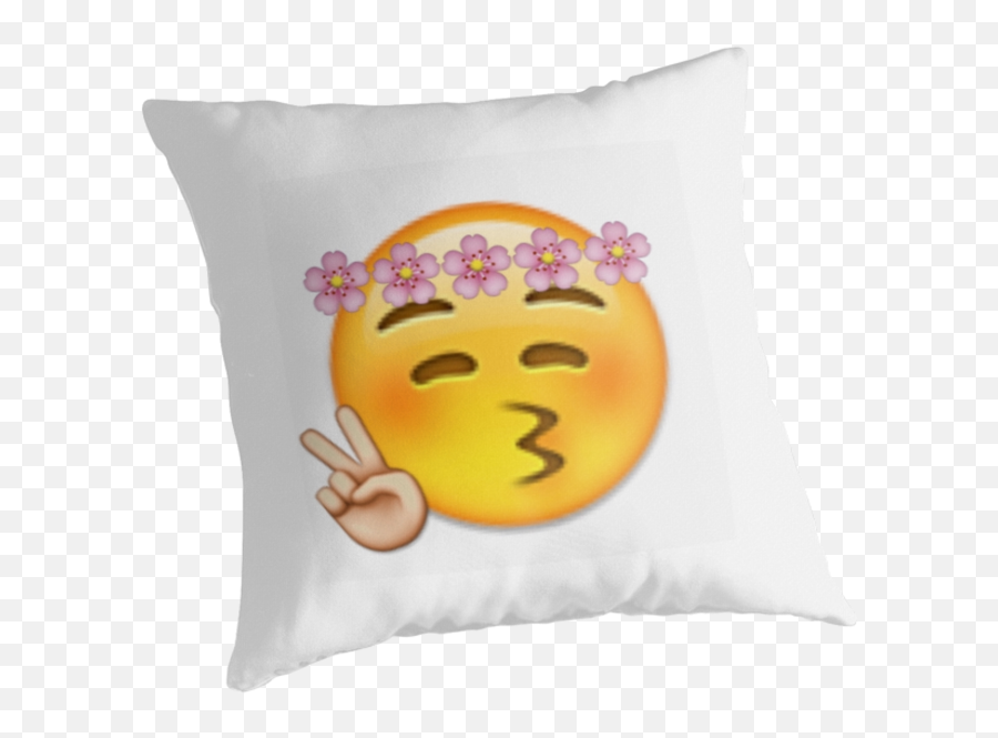 Download Flower Crown Peace Sign Emoji Throw Pillows Png - Cute Peace Sign Emoji,Emoji Peace Sign