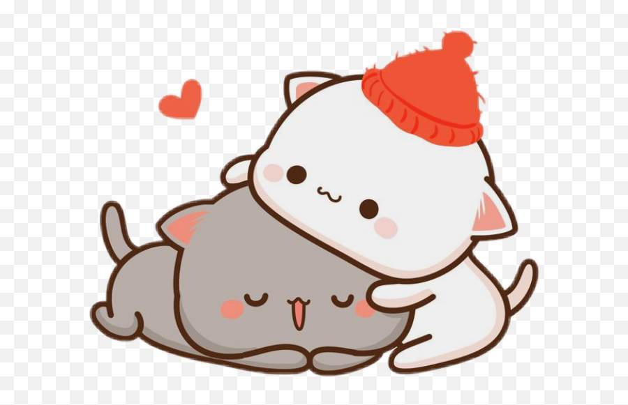 Freetoedit Cute Kawaii Cat Couple Love Hug Cuddle Rest - Cute Kawaii Cuddle Emoji,Cuddle Emoji