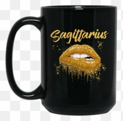 Sagittarius Zodiac Birthday Gold Lips Black Women Mug - Beer Stein Emoji