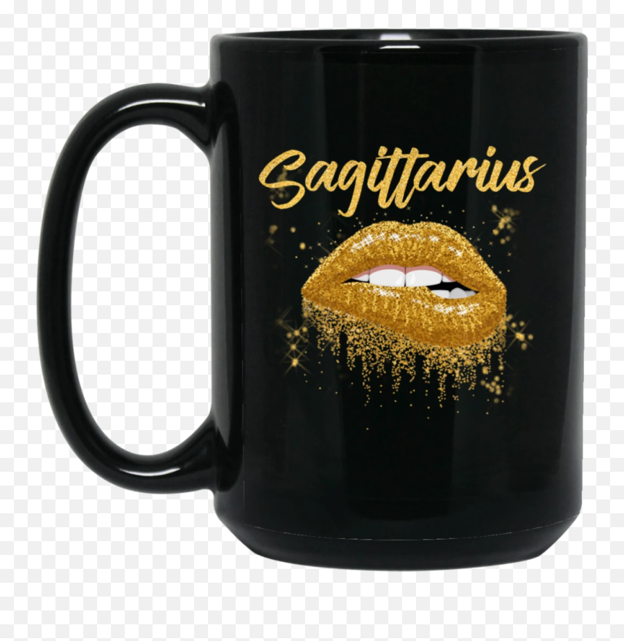 Sagittarius Zodiac Birthday Gold Lips Black Women Black Mug - Beer Stein Emoji,Asl I Love You Emoji