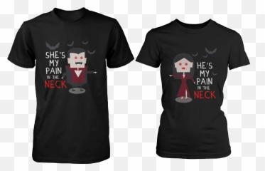 Pain In the Neck Matching Vampire Couple Shirts Set - Beast And Beauty Emoji