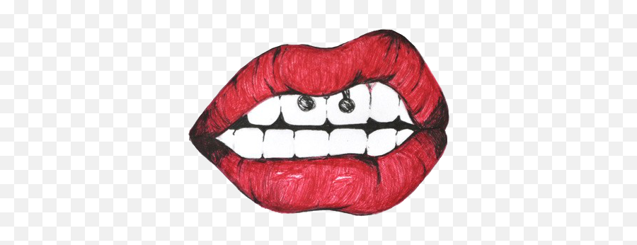 Tumblr Static Lips - Boca Con Piercing Dibujo Emoji,Lips Emoji