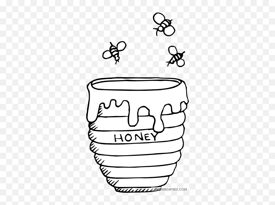 Honey Bee Coloring Pages Bees Around A Honey Pot Printable - Honey Coloring Emoji,Honey Bee Emoji