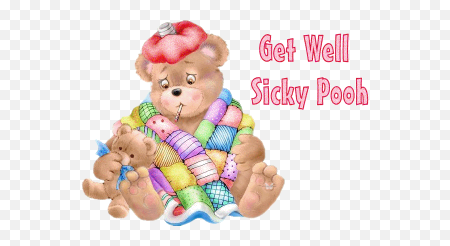 Get Well Sicky Pooh Teddy Bear Glitter - Get Well Soon Poo Emoji,Teddy Bear Emoticon