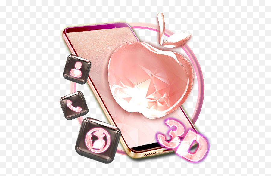 3d Pink Apple Crystal Theme - Apple Emoji,Apple Fire Emoji Transparent