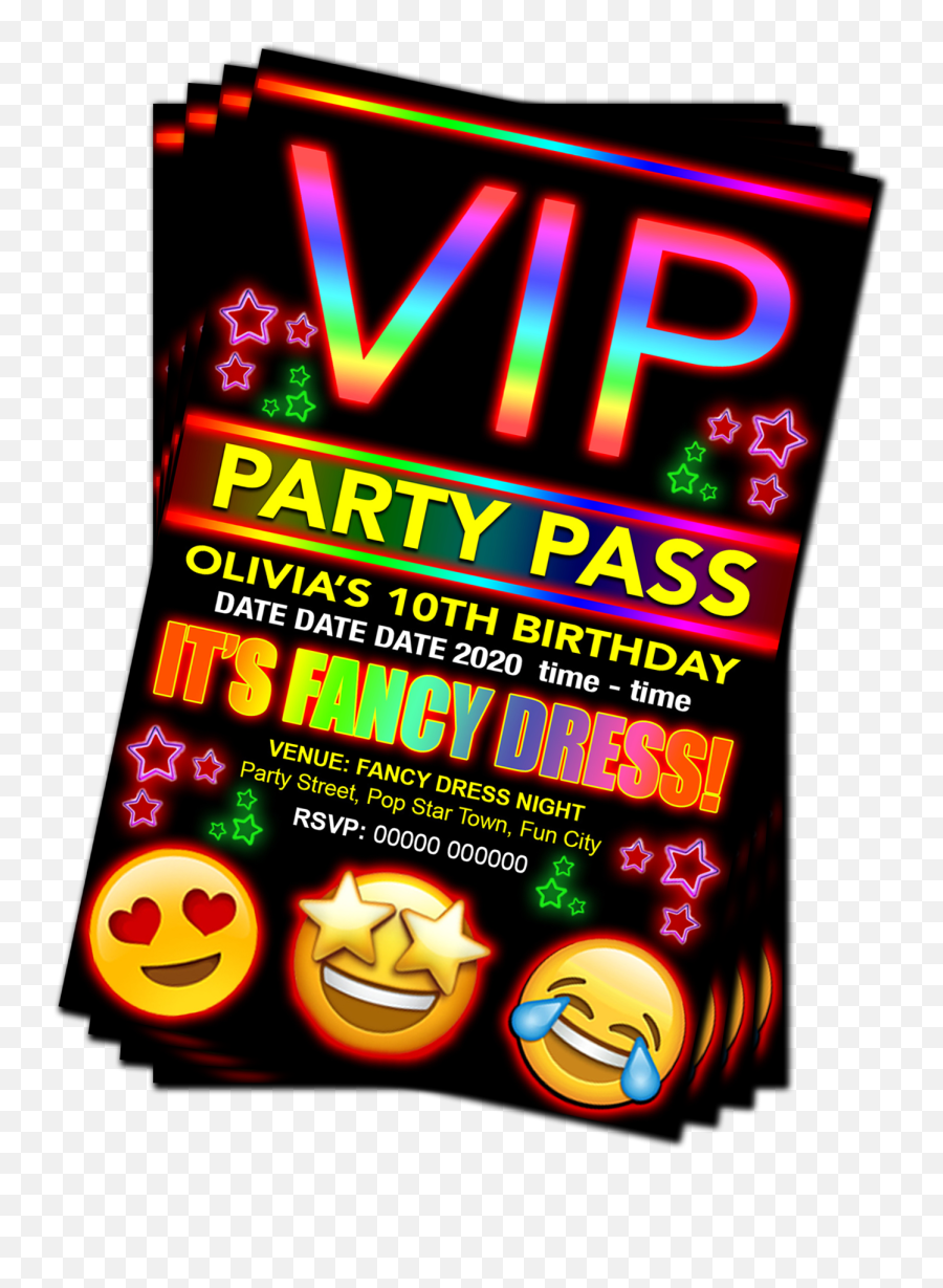 Fancy Dress Birthday Party Invitation Vip Pass Emoji Red Pink Or Blue Grandwazoodesign - Happy,Fancy Emoji