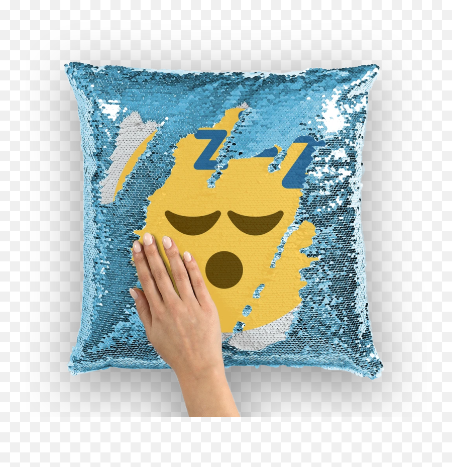 Sleeping Emoji Sequin Cushion Case - Sequin Pillow With Face,Aqua Emoji