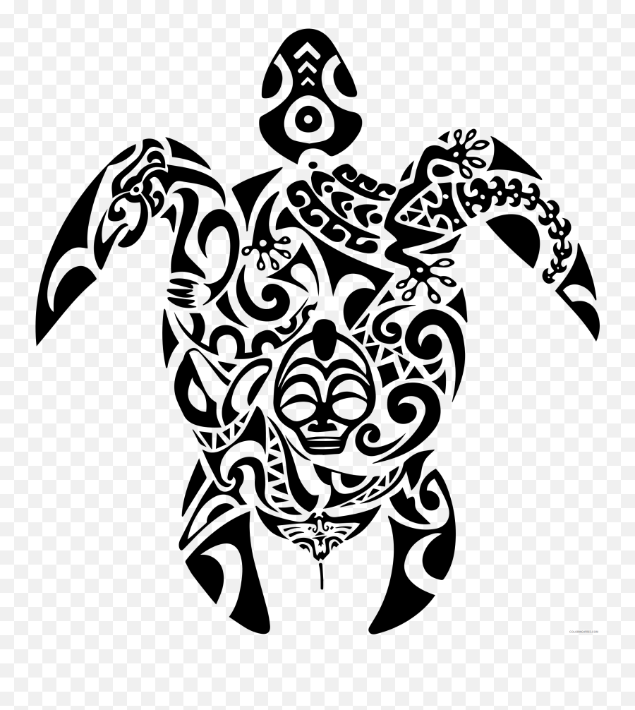Black And White Turtle Coloring Pages Tribal Turtle - Tribal Turtle Png Emoji,Sea Turtle Emoji