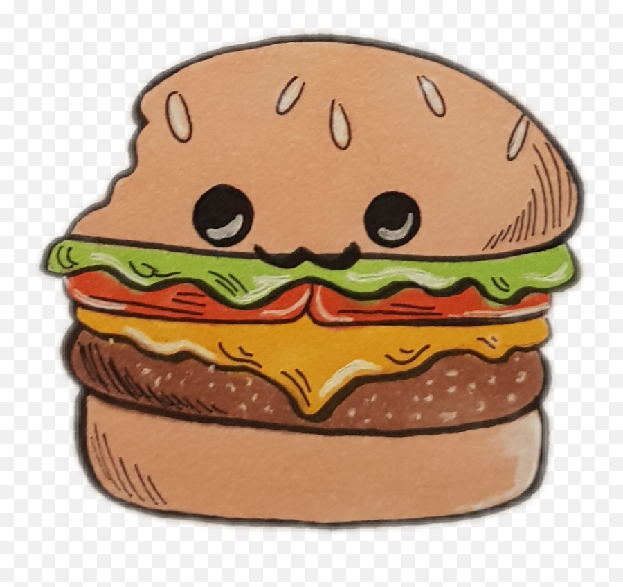 Chibi Hamburger Food Drawing Art - Hamburger Bun Emoji,Emoji Cheeseburger Crisis
