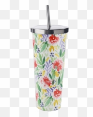 Cambridge Stainless Steel Floral Tumbler - Lid Emoji,Vase Bomb Emoji