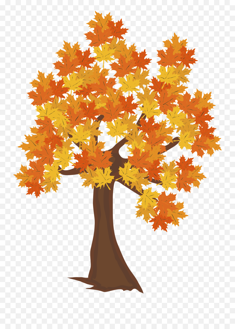 Autumn Trees Clipart Set Cute Fall Tree Red Yellow Leaves - Autumn Tree Drawing Png Emoji,Fallen Leaf Emoji