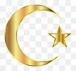 Golden Crescent Moon And Star Enhanced - Transparent Background Png Emoji