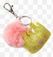 Bari Lynn Fox Fur Pom Pom Rhinestones Crown Emoji Keychain - Keychain,Crown Emoji
