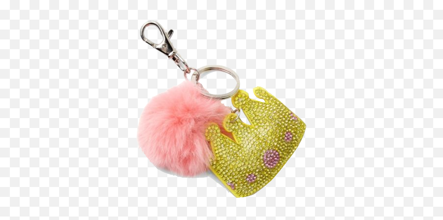 Bari Lynn Fox Fur Pom Pom Rhinestones Crown Emoji Keychain - Keychain,Crown Emoji
