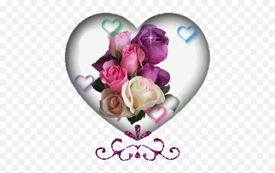 Hearts And Roses Animated Heart - Purple Hearts An Roses Emoji,Rotating ...
