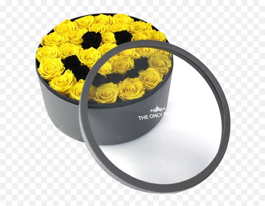 Smiley Face Emoji Large Round Classic Grey Box - Cable,Yellow Rose Emoji