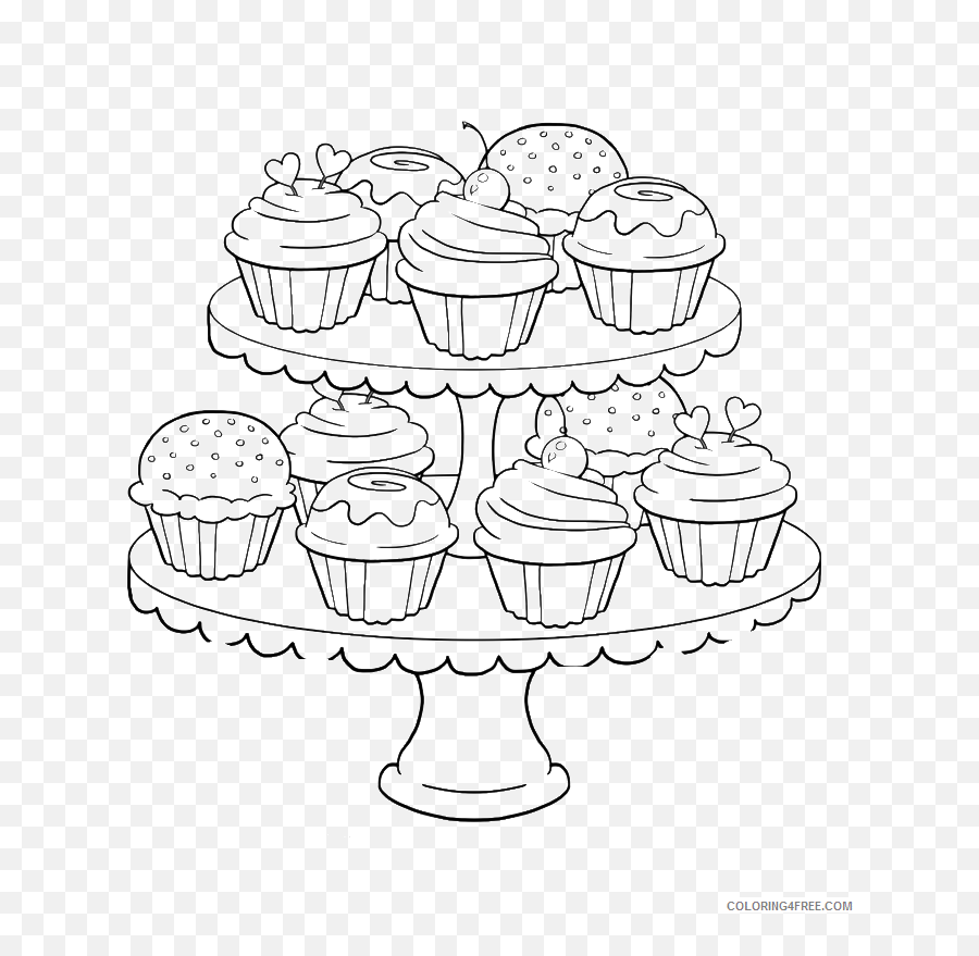 Birthday Cupcake Coloring Pages For Girls Coloring4free - Free Printable Cupcake Colouring Page Emoji,Emoji Birthday Cupcakes