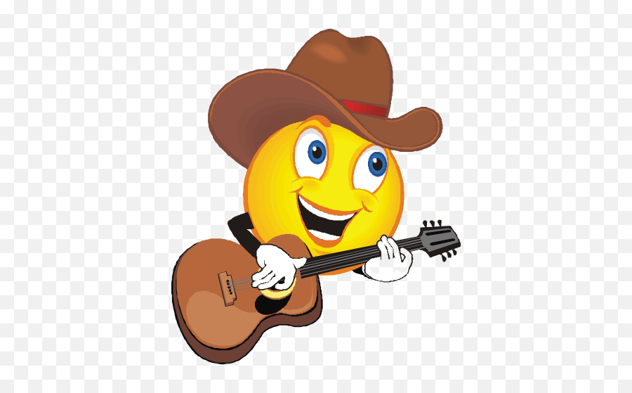 Emoticon Smiley Emoji - Smiley Face Cowboy Hat,Acoustic Guitar Emoji