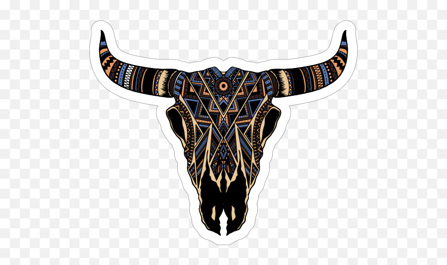 Painted Bull Cow Skull With Horns Sticker - Buffalo Skull Tattoo Emoji,Cow Man Emoji