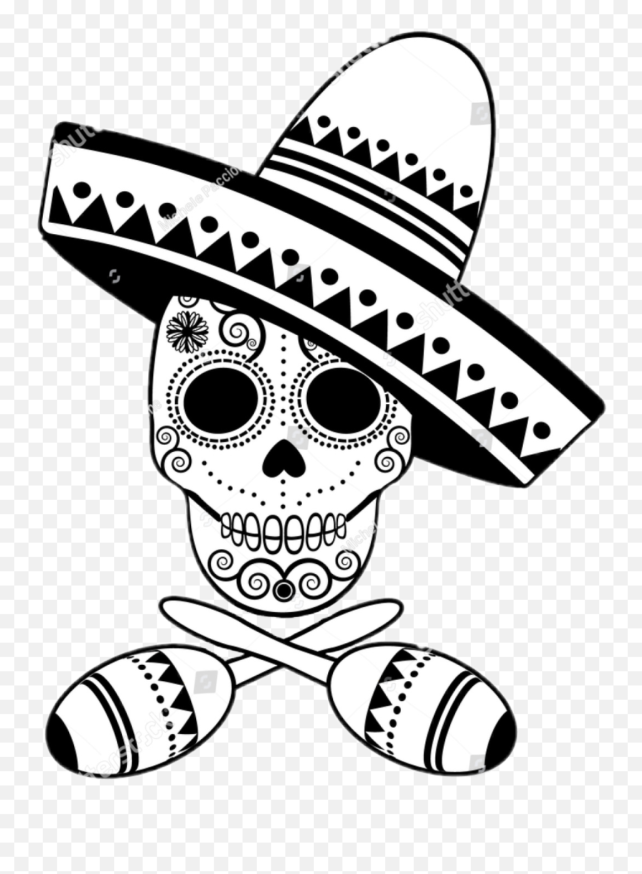 Cincodemayo Mexico Mexican Sugarskull Blackandwhite Mar - Mexican Hat Png Transparent Emoji,Maracas Emoji