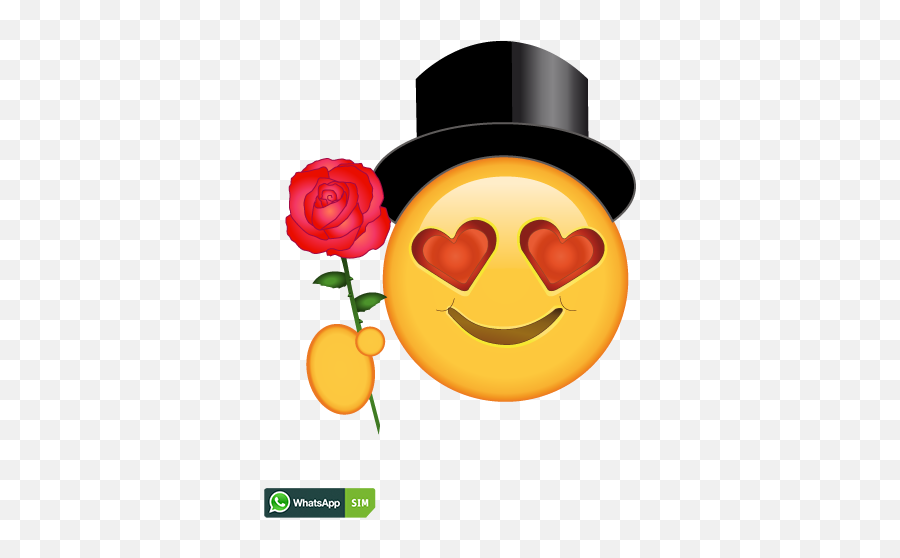 Lustiges Emoticon Mit Zylinder Und Rose - Whatsapp Emoji,Rose Emoticons
