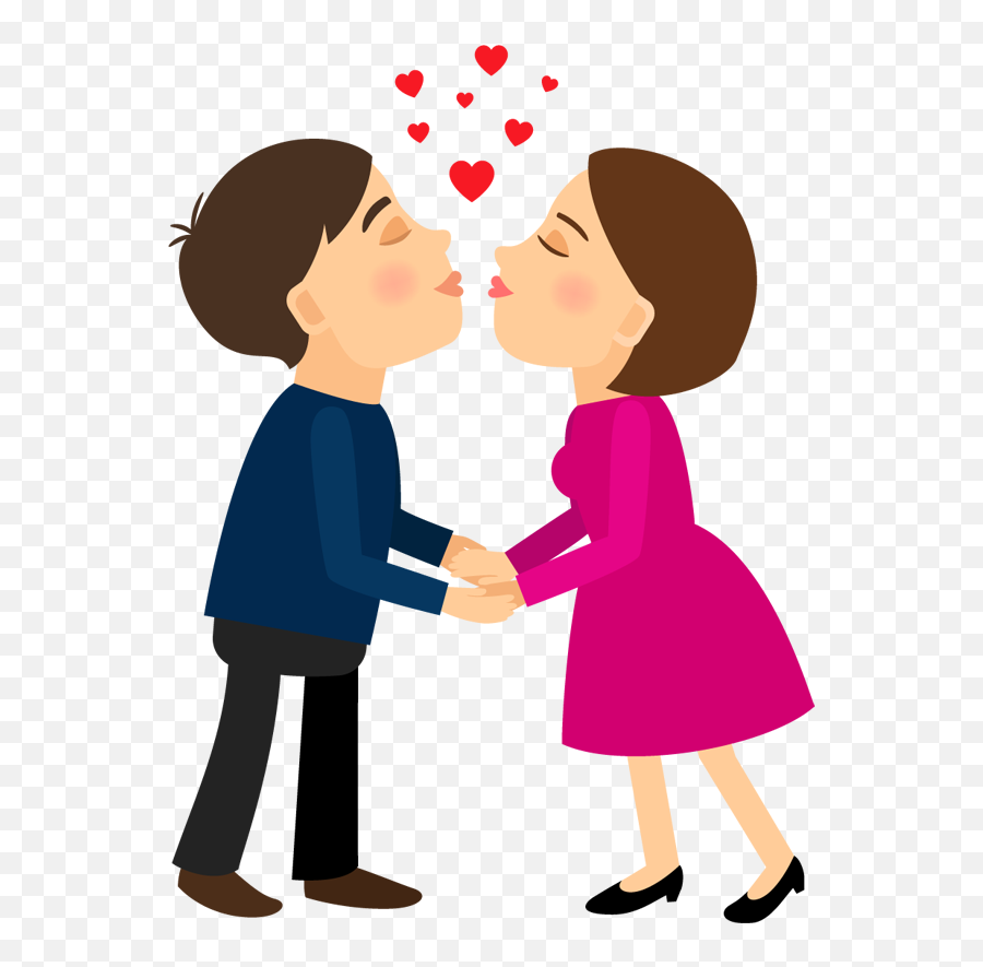 Young Couple Holding Hands And Kissing - Cartoon Kissing Couple Kiss Cartoon Png Emoji,Holding Hands Emoji