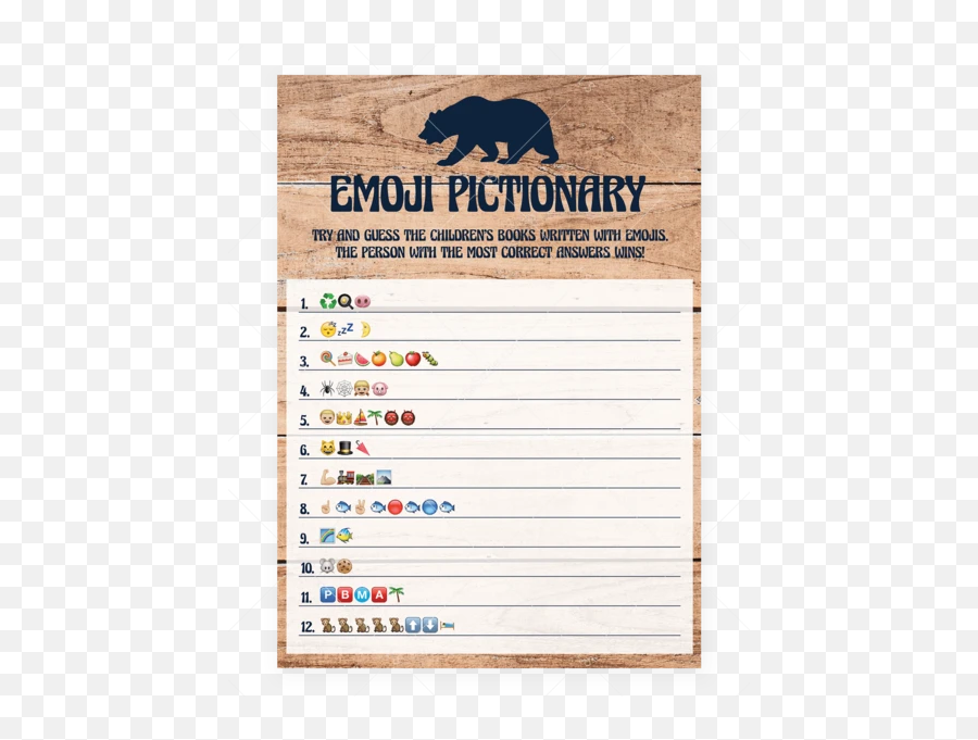 Rustic Baby Shower Emoji Pictionary - Name That Baby Game Animal,Guess The Emoji Letter And Boy