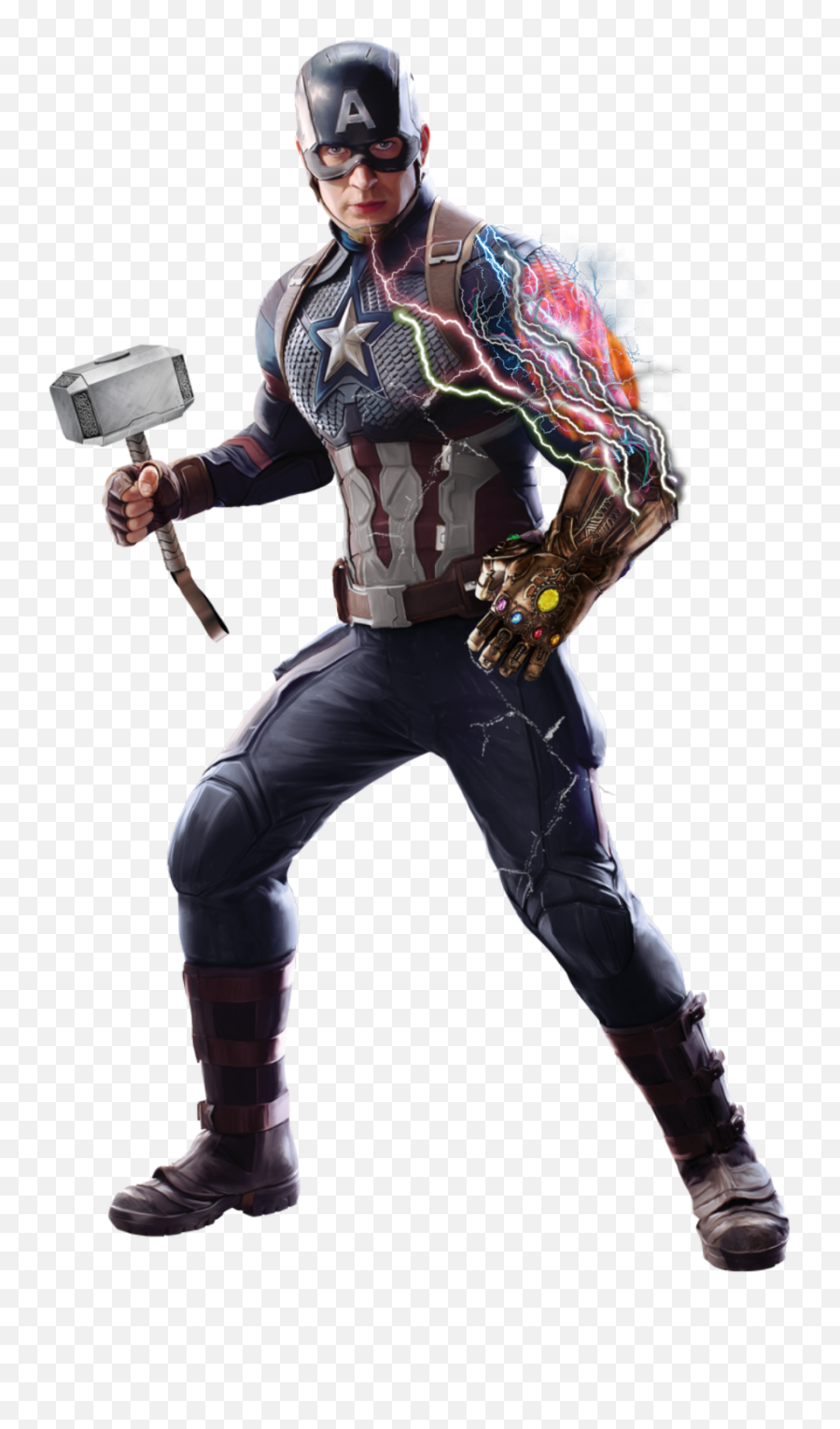 Captain America With Mjolnir U0026 Infinity Gaunlet Endgame - Avengers Endgame Captain America Png Emoji,Mjolnir Emoji