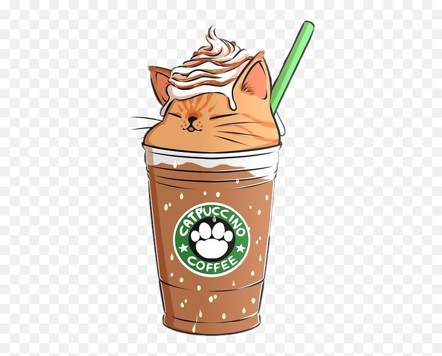 Cat Chat Starbuks Coffee Cafe Cute Mignon Marron Brown - Food Cute Kawaii Backgrounds Emoji,Coy Emoji