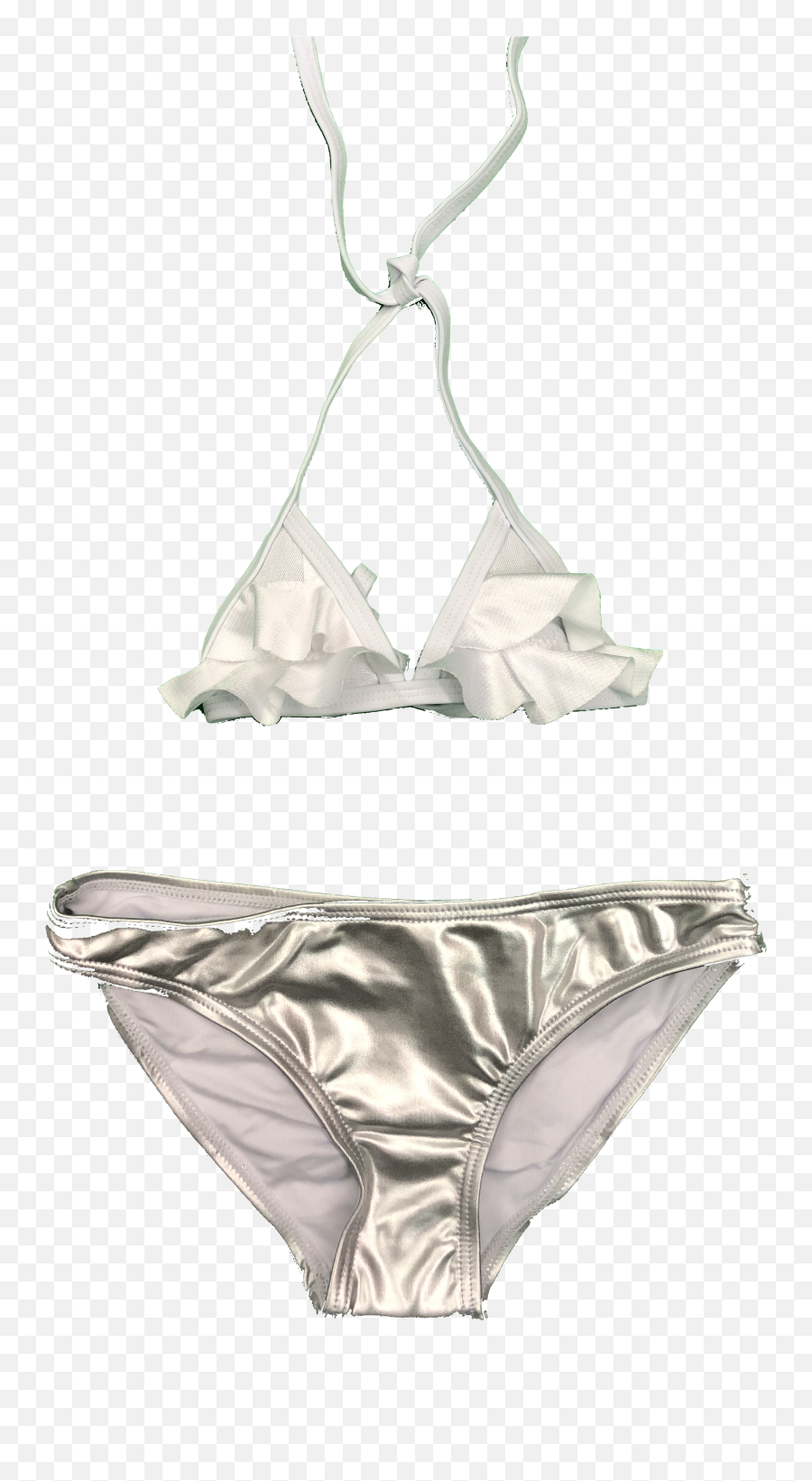White Ruffle Silver Bottom Bikini Swimsuit - Swimsuit Bottom Emoji,Swimsuit Emoji