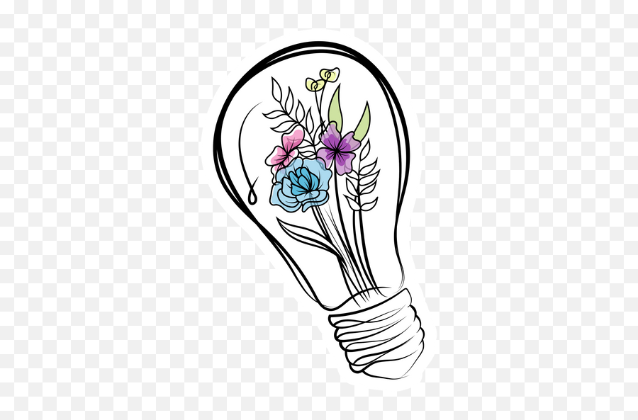 Light Bulb With Flowers Sticker - Sticker Mania Drawing Flowers In Light Bulb Emoji,Lightbulb Emoji