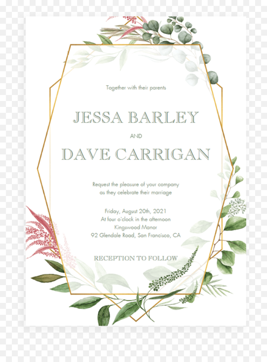 Botanical Wedding Invitation Template With Geometric Frame - Geometric Wedding Invitation Templates Emoji,Frame With An X Emoji