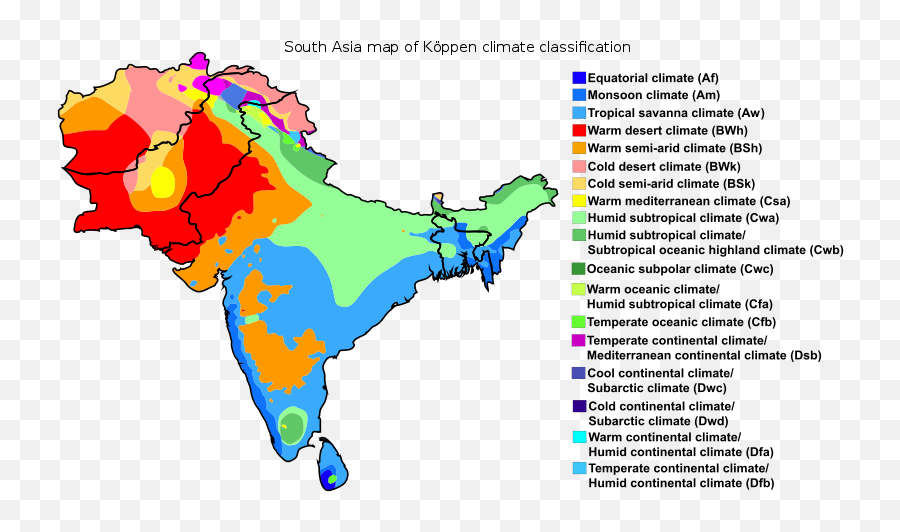 South Asia Map Of Köppen Climate - Ice Age Koppen Climate Map Emoji,South Carolina Emoji