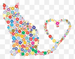 Cat 2 Silhouette Heart Tail Circles Prismatic 3 - Cat And Hearts Clip Art Emoji,Flames Emoji