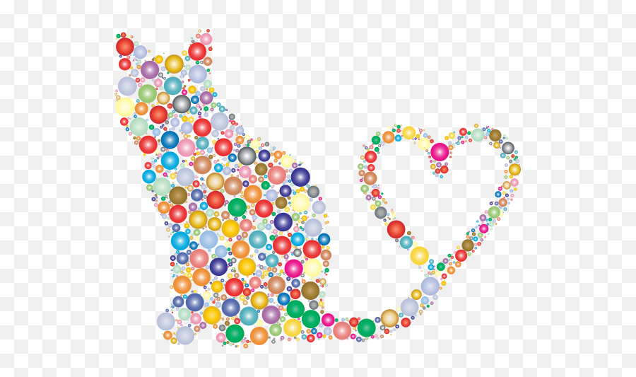 Cat 2 Silhouette Heart Tail Circles Prismatic 3 - Cat And Hearts Clip Art Emoji,Flames Emoji