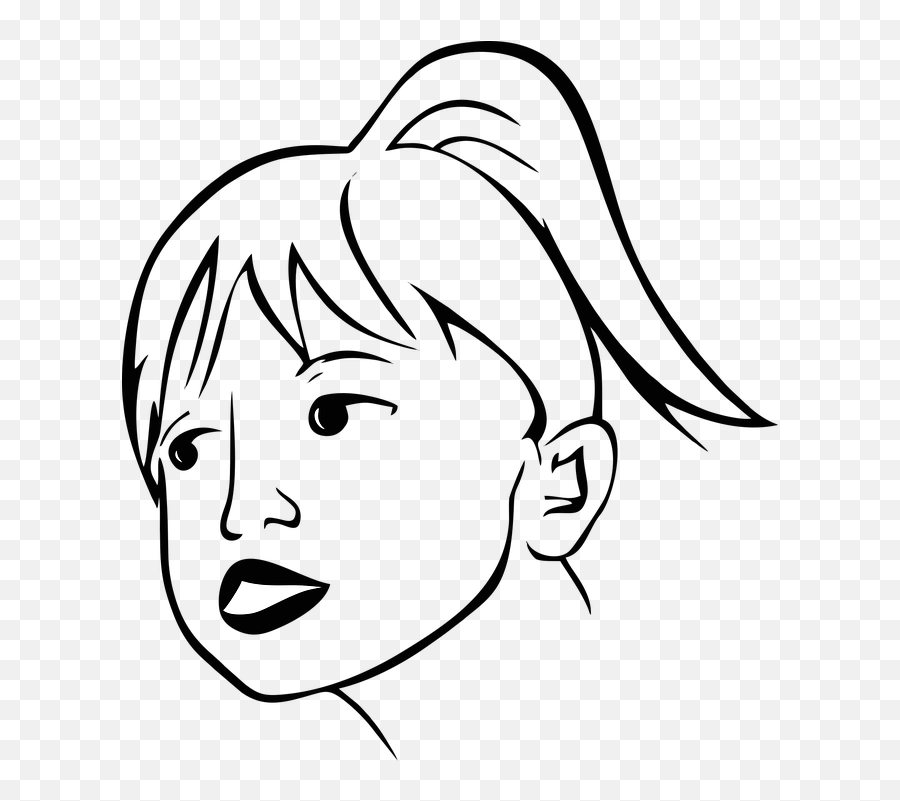 Girl Face Line Art - Visage D Enfant Dessin Png Emoji,Hand Chin Emoji