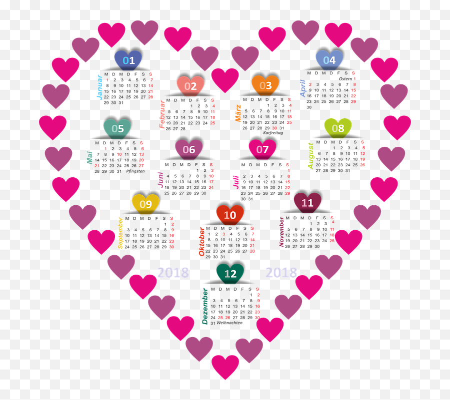 Calendar 2018 Heart Colorful - Love Symbol White Background Emoji,Holiday Emojis For Iphone
