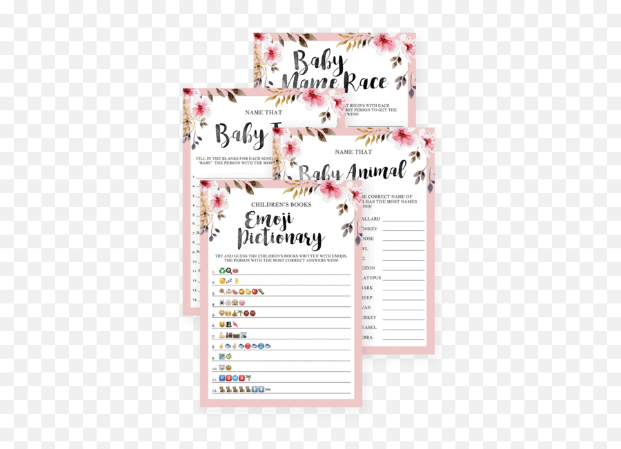 Blush Floral Baby Shower Game Pack For - Printable Emoji Baby Shower Game Free,Emoji Games For Girls
