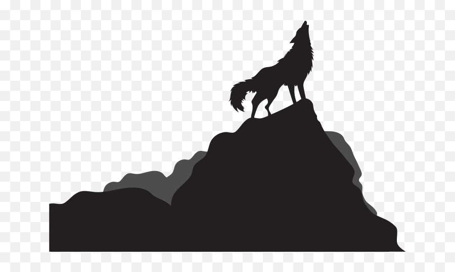 Howling Wolf On Mountain Black Silhouette Free Svg File - Wolf On Mountain Silhouette Svg Emoji,Emoji Wolf