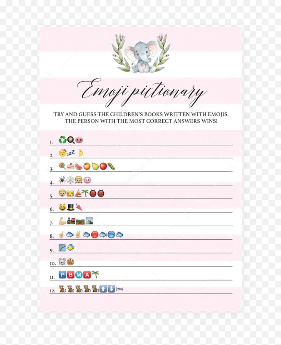 Girl Baby Shower Game Emoji Pictionary - Emoji Baby Shower Game,Emoji Games For Girls