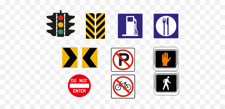 Vector Drawing Of Selection Of Traffic - Drawing Of Sign In The Road Emoji,Traffic Light Caution Sign Emoji