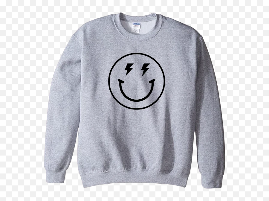 Grey Lightning Smiley Crewneck - Long Sleeve Emoji,Lightning Emoticon
