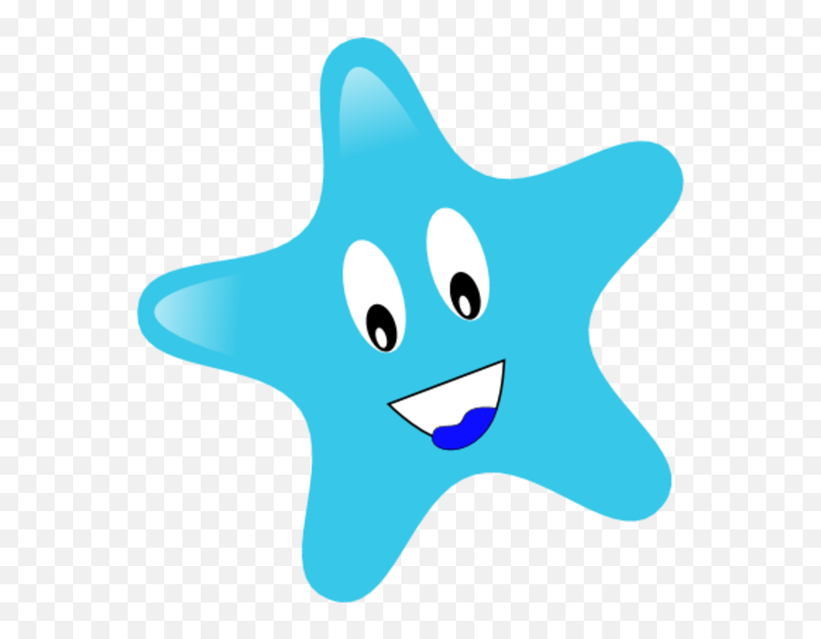 Blue Star With Smiley - Clip Art Star Kids Emoji,Starry Eyes Emoticon