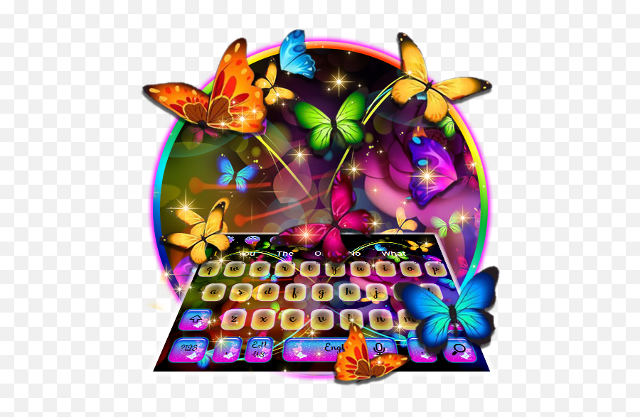 Glowing Neon Butterfly Keyboard Theme - Butterfly Emoji,Butterfly Emoticon