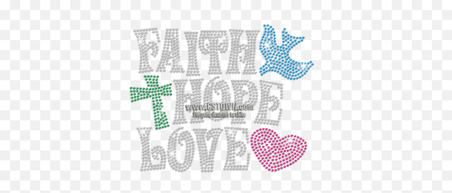 Faith Hope And Love Iron On Rhinestone Transfer - Cstown Cross Stitch Love Hope Faith Emoji,Faith Emoji