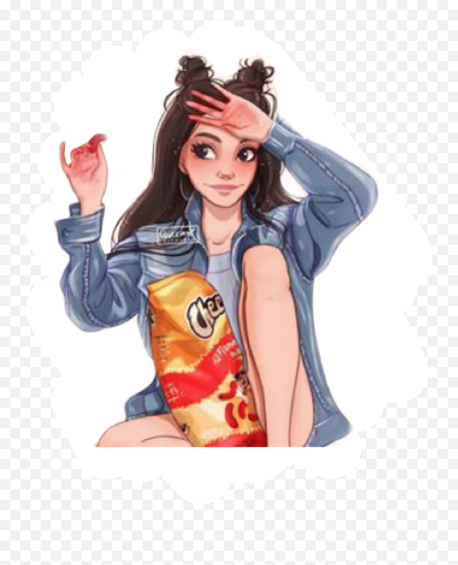 Girl Chips Sticker - Bff Drawings Of Cute Girls Emoji,Ebony Emoji