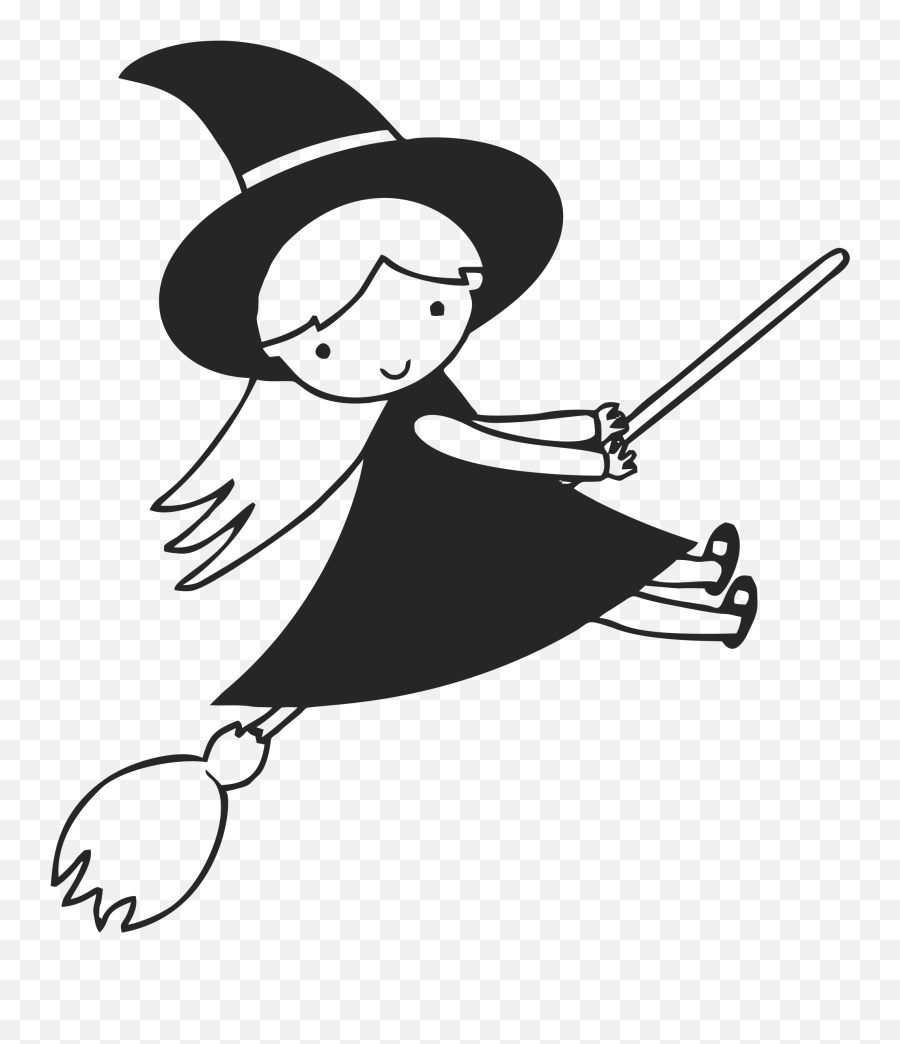 Drawing Witches Broom Background Transparent U0026 Png Clipart - Friendly Witch Clipart Black And White Emoji,Witch On Broom Emoji
