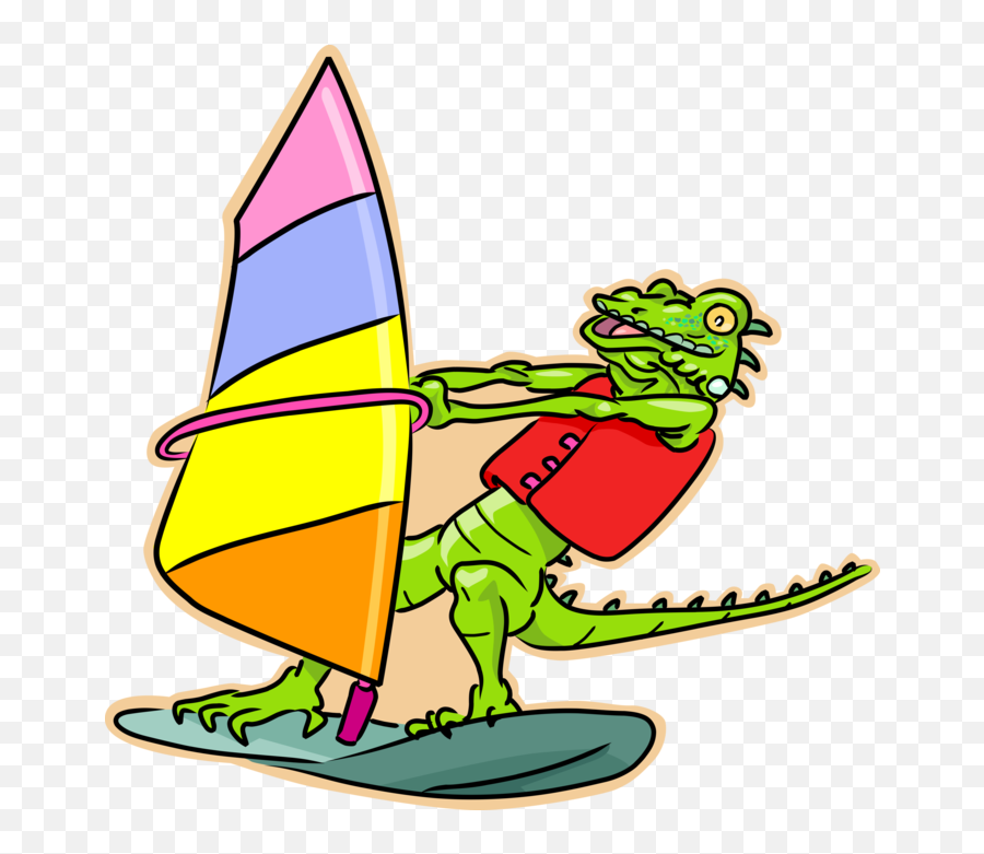 Vector Illustration Of Windsurfer - Windsurfing Cartoon Transparent Emoji,Iguana Emoji