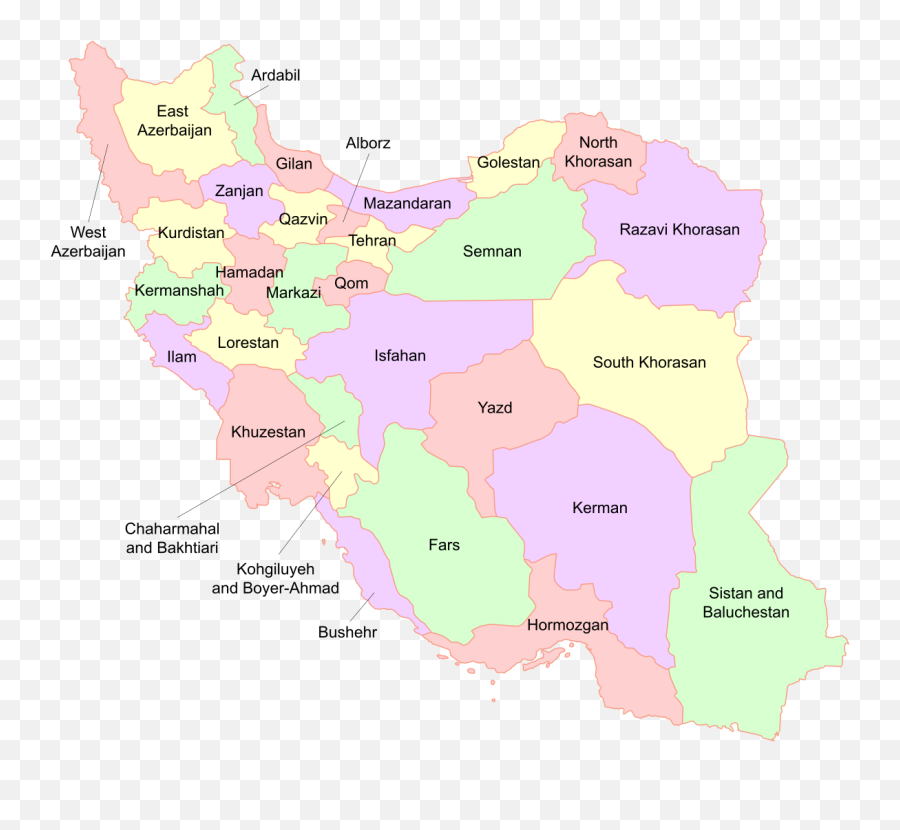 Map Of Iran With Province Names - Iran Map With Name Emoji,Emojis And Their Names